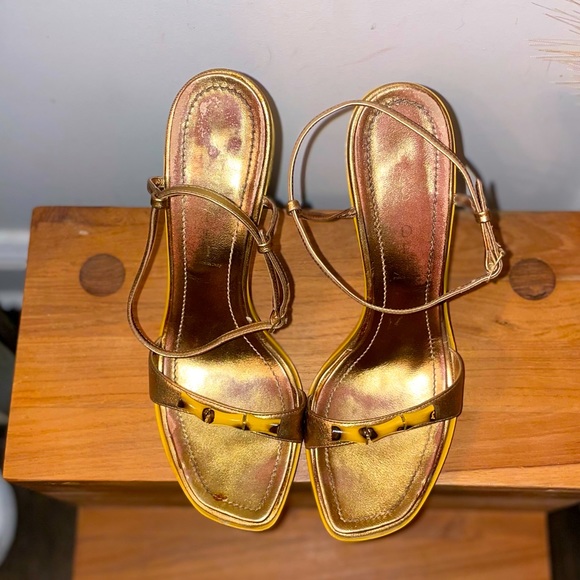 VINTAGE GOLD BAMBOO CASADEI HIGH HEELS SZ 9 - Picture 8 of 10